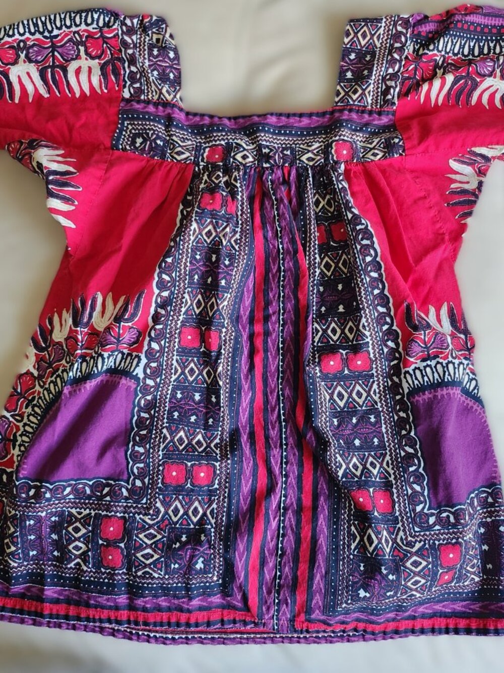 Vintage 1960s Indian Cotton Batik Blouse Boho Hippie Folk Top Red Purple S - Picture 2 of 6